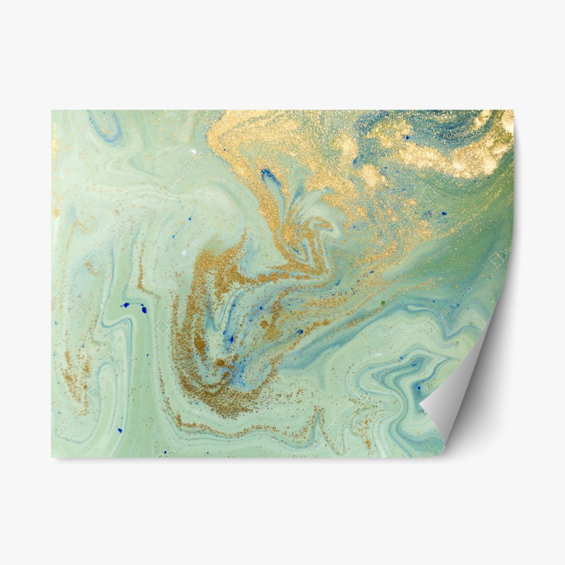 Naklejka repozycjonowalna turkusowy marmur ze złotymi żyłkami