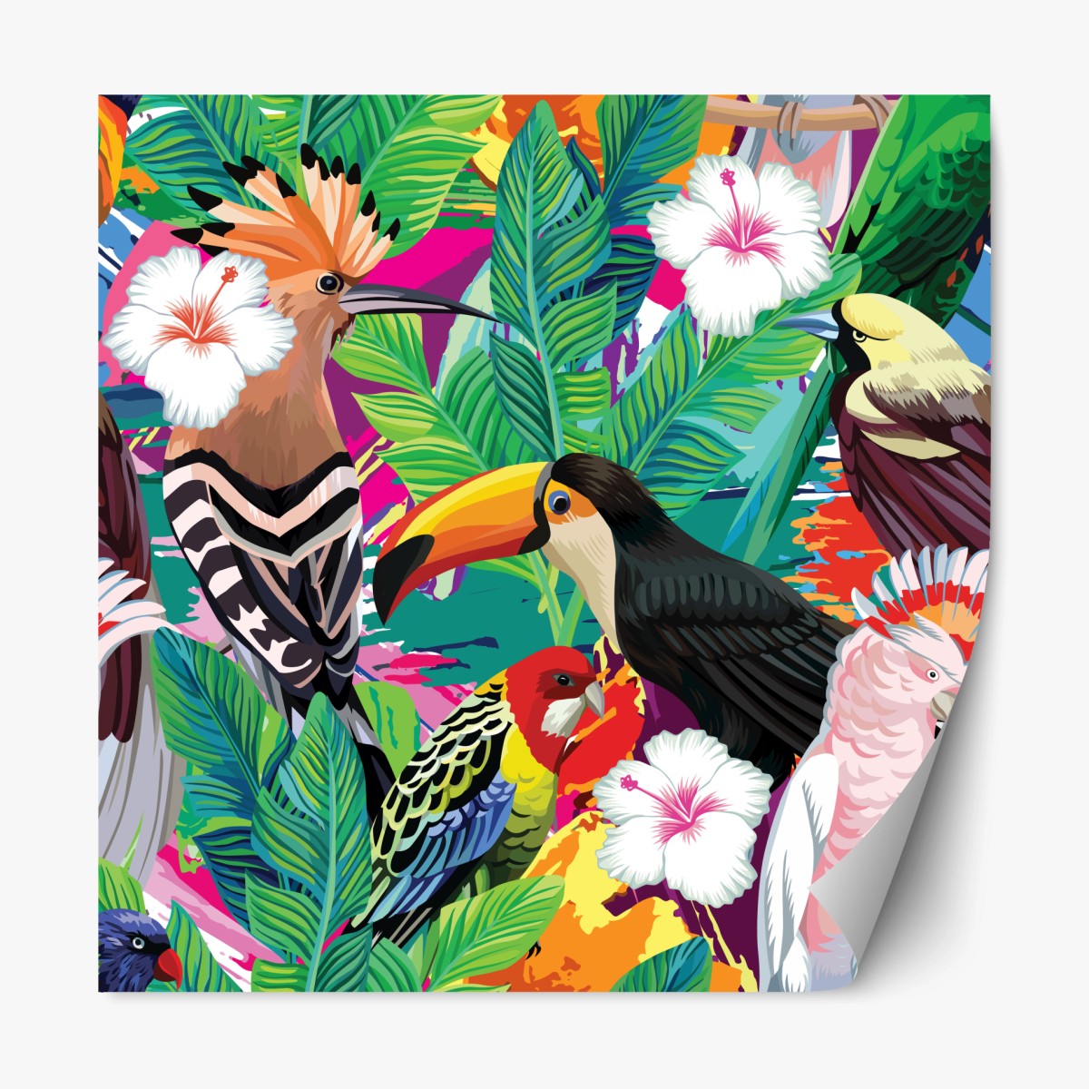 Naklejka repozycjonowalna żywe tropikalne ptaki w dżungli – Wallissimo®