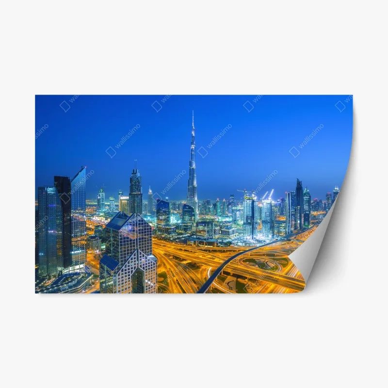Naklejka repozycjonowalna panorama Dubaju o zmierzchu