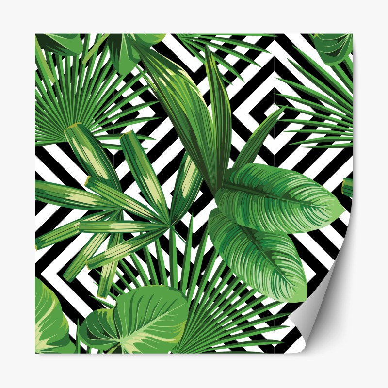 Naklejka repozycjonowalna tropikalne liście z geometrycznym wzorem