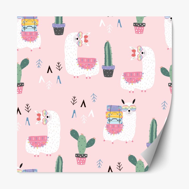 Naklejka repozycjonowalna uroczy pastelowy wzór z lamami