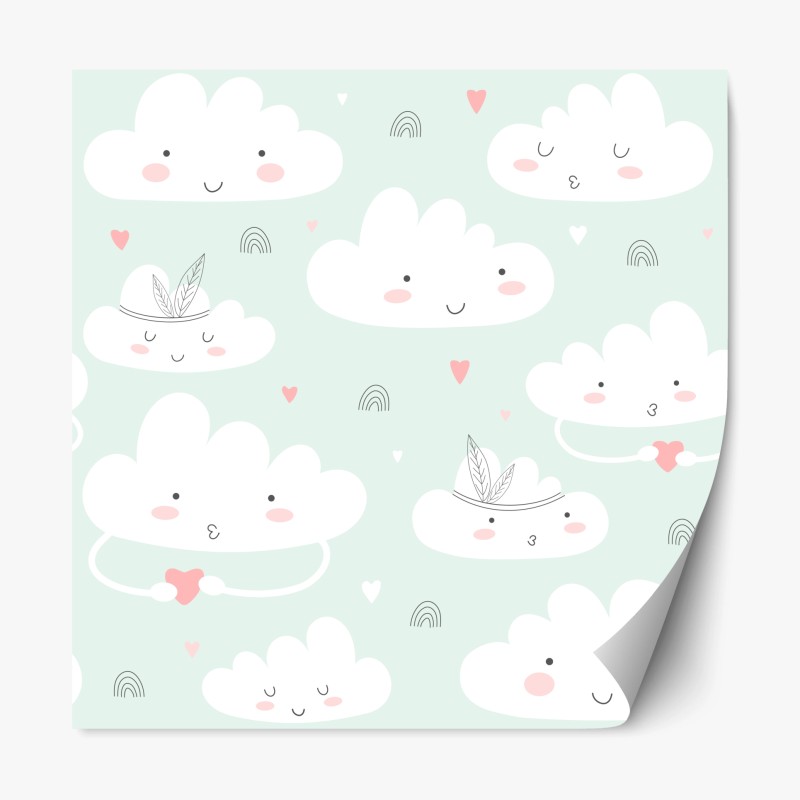 Naklejka repozycjonowalna uśmiechnięte chmurki pastelowy wzór