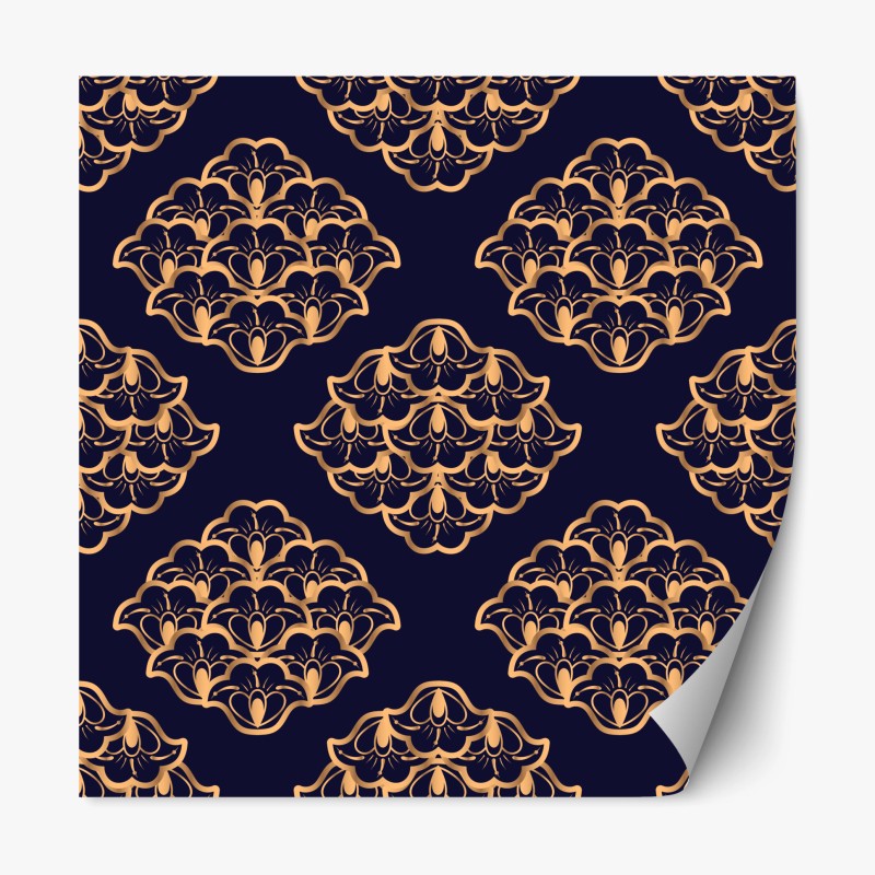 Naklejka repozycjonowalna złoty wzór damaskowy na granatowym tle
