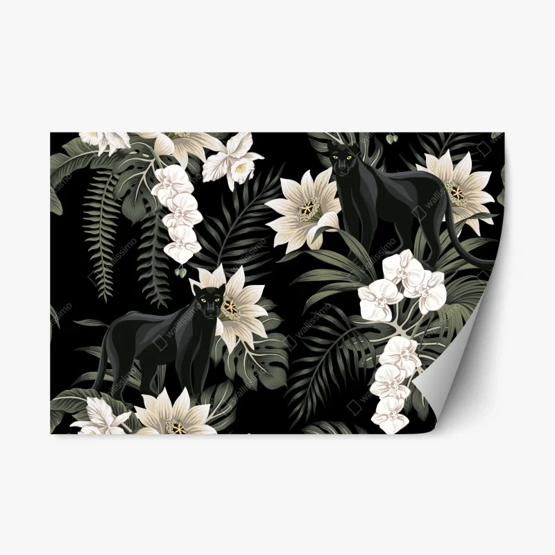 Naklejka repozycjonowalna botaniczny wzór z czarną panterą
