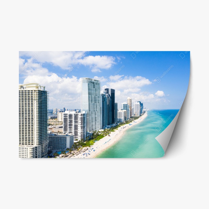 Naklejka repozycjonowalna turkusowa linia brzegowa z wieżowcami