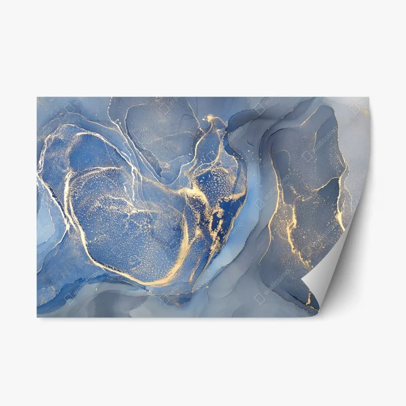 Naklejka repozycjonowalna oceaniczny niebieski marmur ze złotymi żyłkami