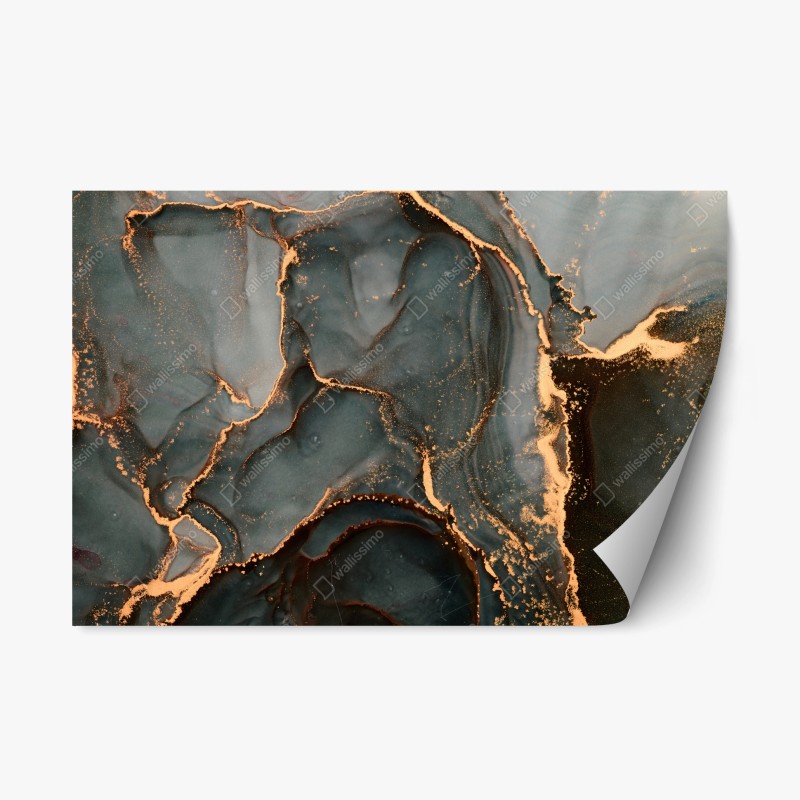 Naklejka repozycjonowalna luksusowa abstrakcja turkus z złotymi żyłami