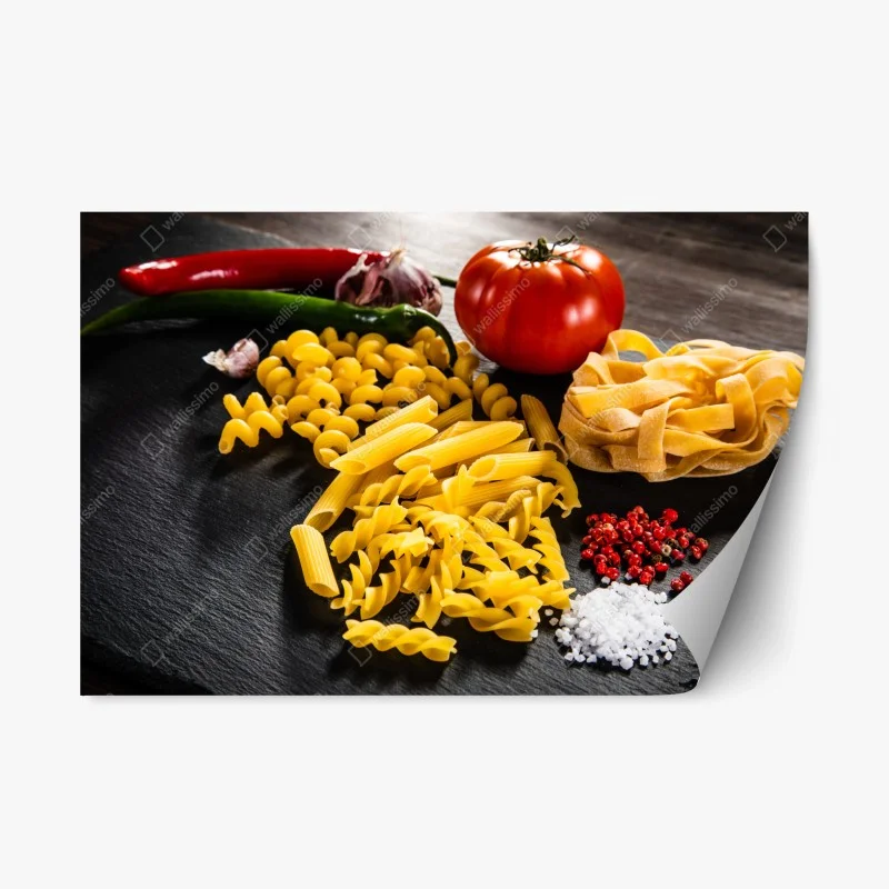 Naklejka repozycjonowalna zbiór suchych makaronów i świeże składniki