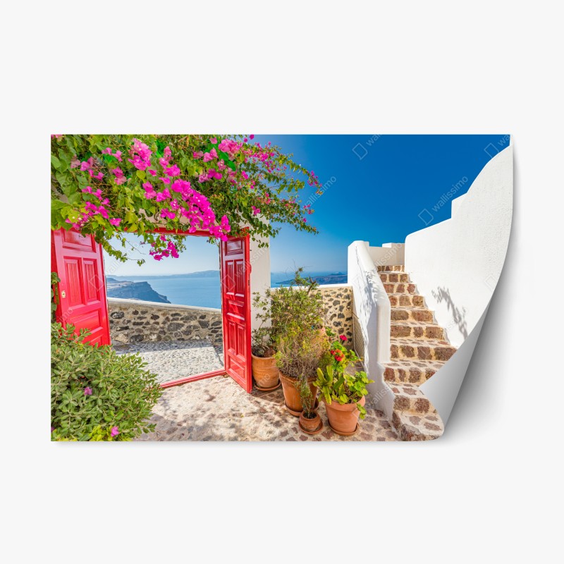 Naklejka repozycjonowalna słoneczny taras śródziemnomorski z widokiem na morze