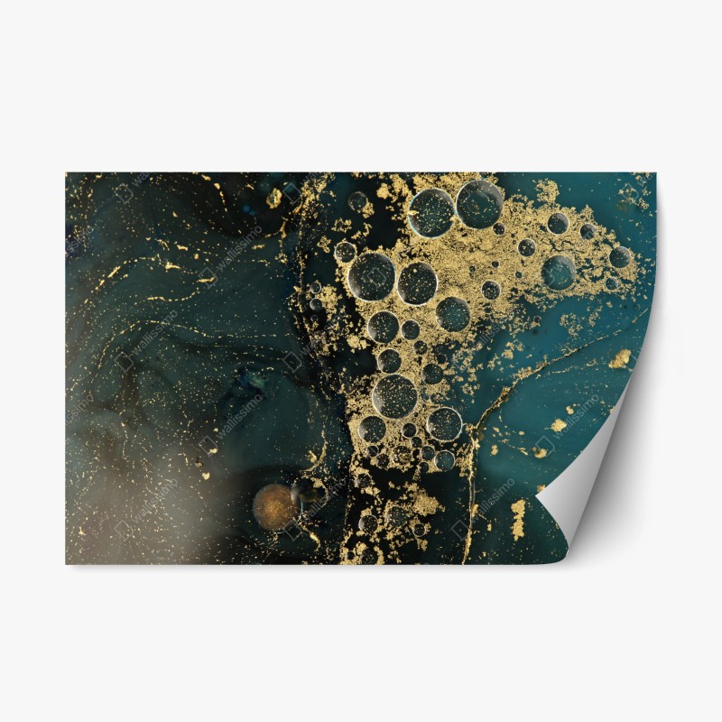 Naklejka repozycjonowalna turkusowo-złota abstrakcyjna marmurkowa faktura