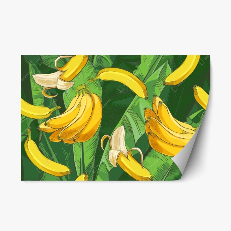 Naklejka repozycjonowalna tropikalny wzór bananów z liśćmi