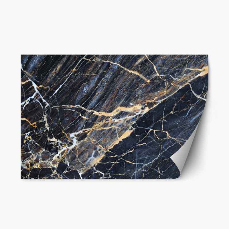 Naklejka repozycjonowalna ciemny marmur ze złotymi i kremowymi żyłami