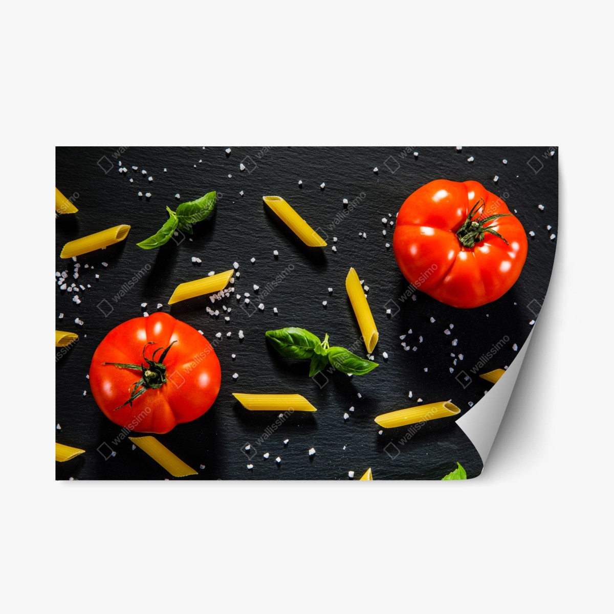 Naklejka repozycjonowalna pomidory i penne na czarnym łupku – Wallissimo®