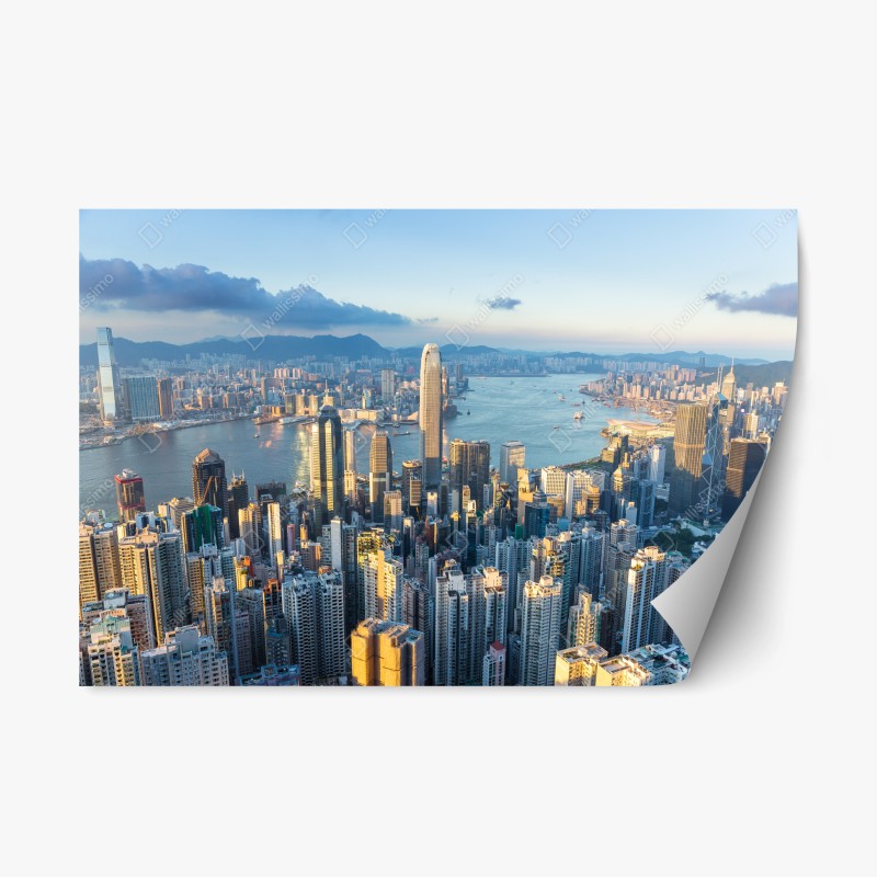 Naklejka repozycjonowalna panorama Hongkongu o zachodzie słońca