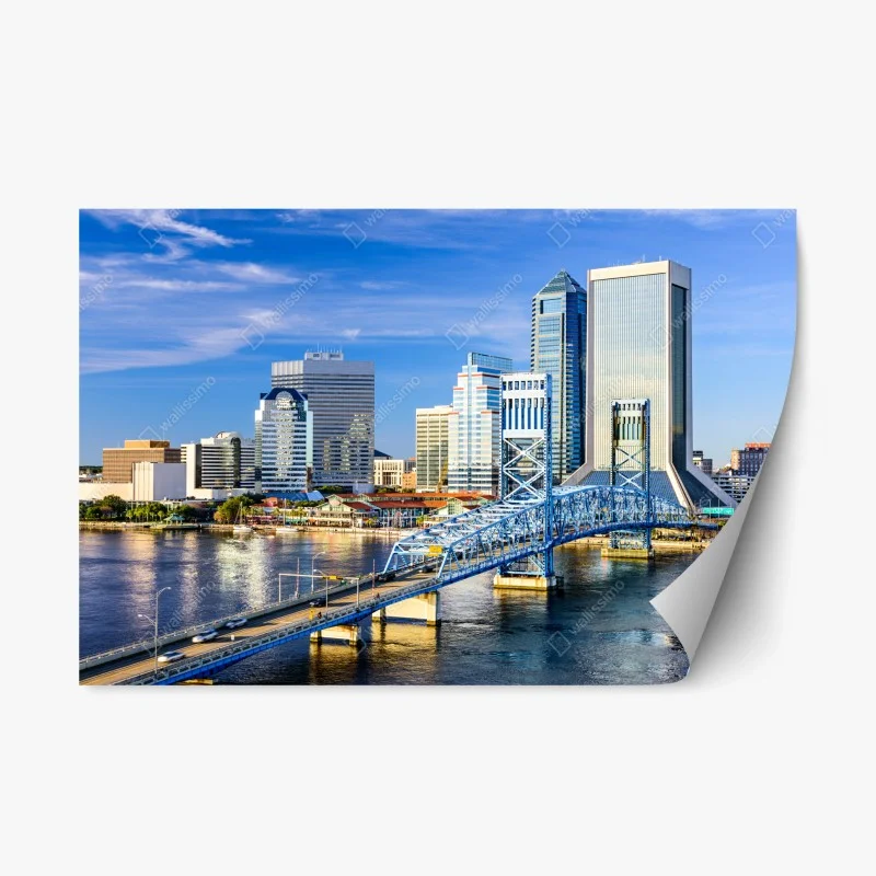 Naklejka repozycjonowalna panorama Jacksonville z niebieskim mostem
