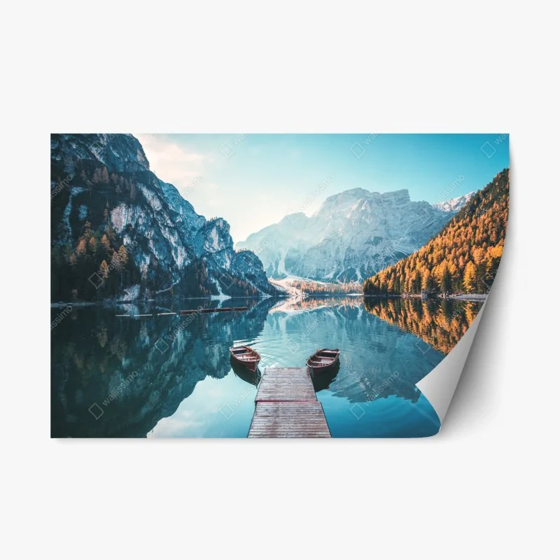 Naklejka repozycjonowalna spokojny poranek nad jeziorem Braies, Dolomity