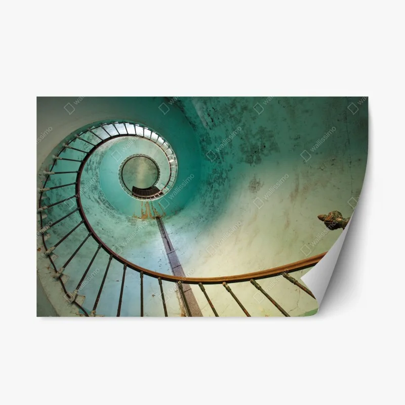 Naklejka repozycjonowalna turkusowa spiralna klatka schodowa w zabytkowym wnętrzu