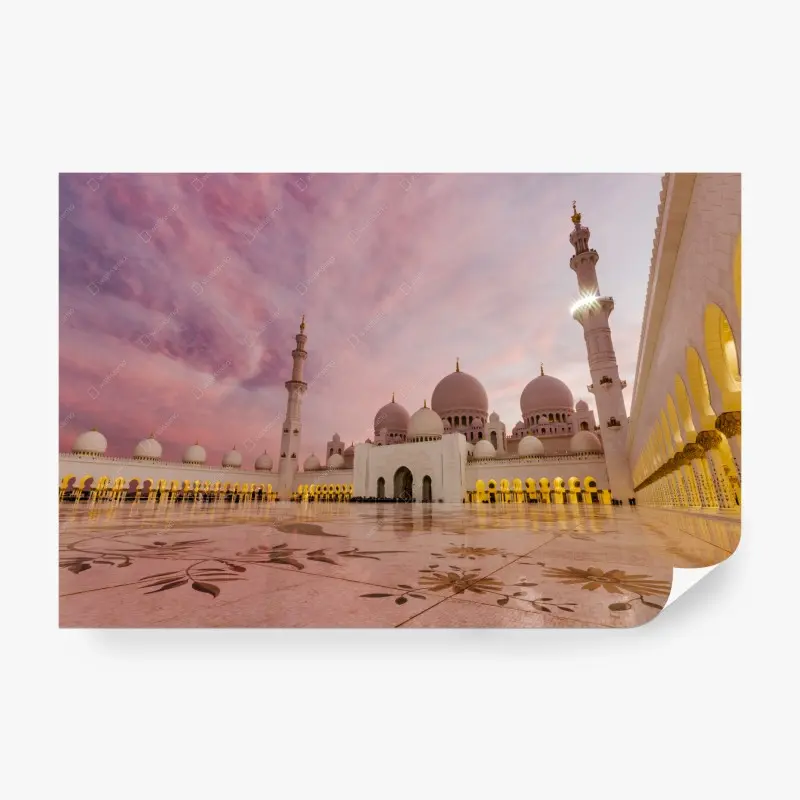 Fototapeta spokojny zachód słońca przy meczecie Sheikh Zayed