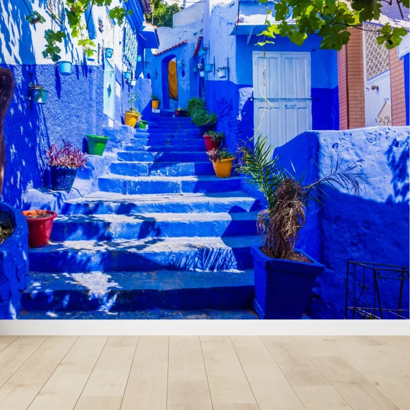 Fototapeta niebieskie schody w Chefchaouen, Maroko