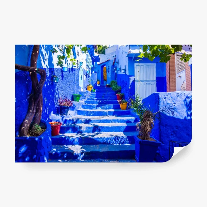 Fototapeta niebieskie schody w Chefchaouen, Maroko