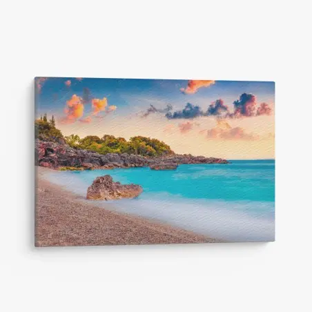 Obraz na płótnie poranny wschód słońca na plaży Apelistra, Himare – Wallissimo®