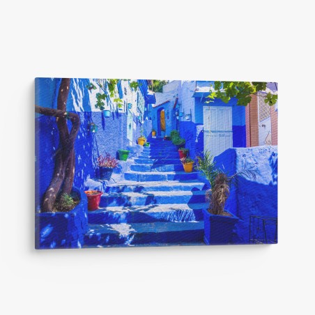 Obraz na płótnie niebieskie schody w Chefchaouen, Maroko – Wallissimo®