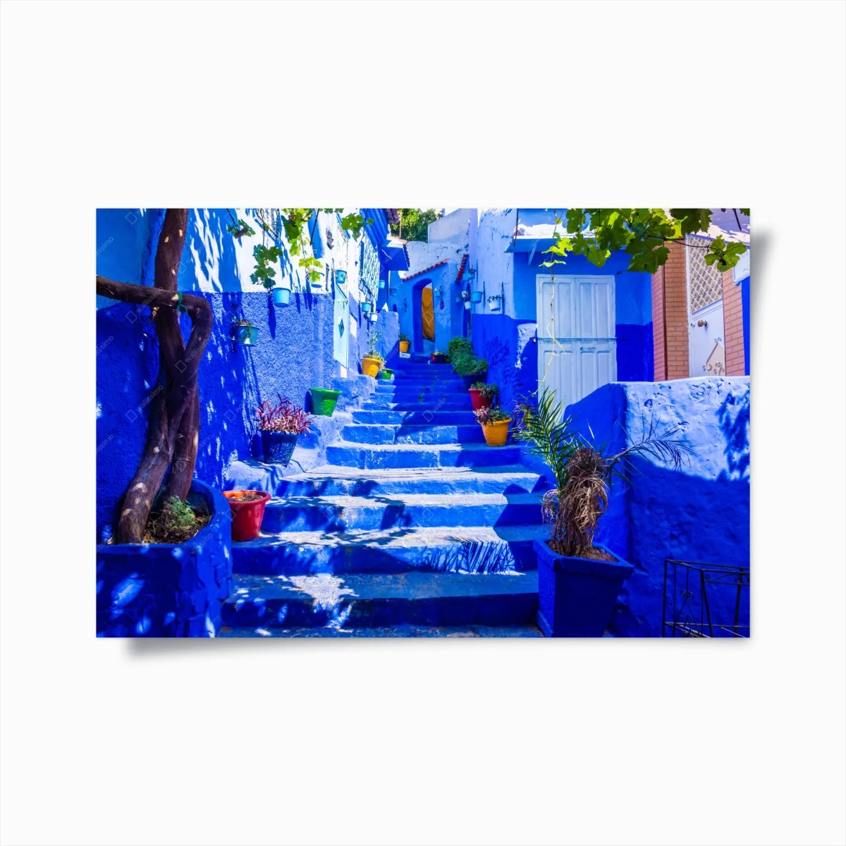 Plakat niebieskie schody w Chefchaouen, Maroko – Wallissimo® Plakat niebieskie schody w Chefchaouen, Maroko – Wallissimo®