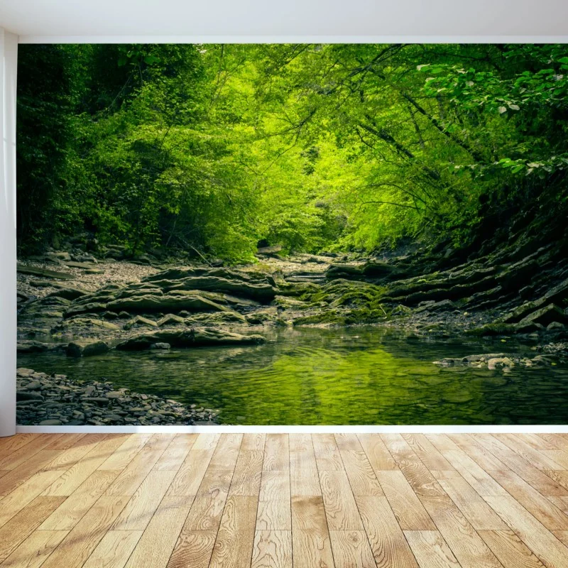 Fototapeta bujny zielony strumień leśny