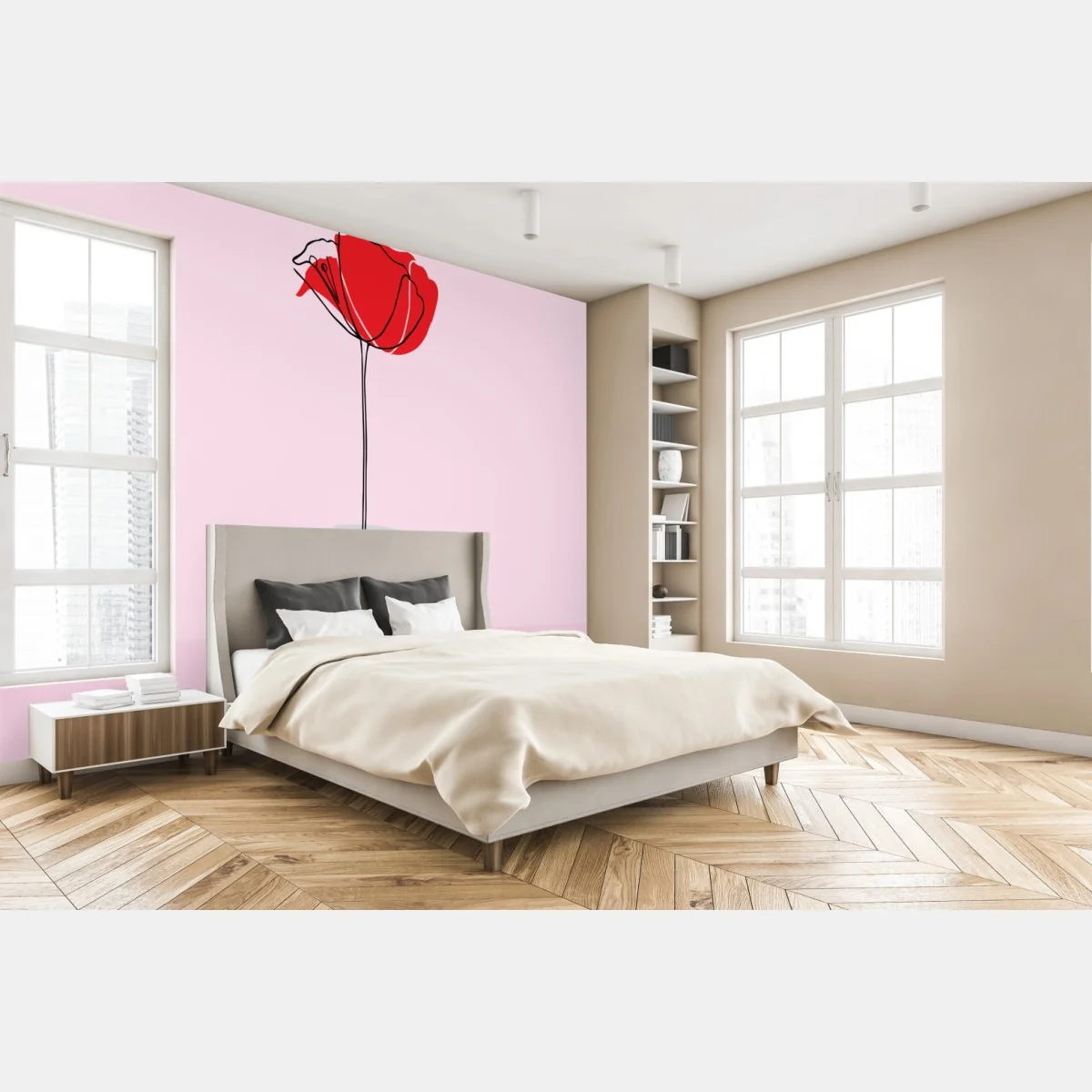 Fototapeta czerwony mak na różowym tle – Wallissimo® Fototapeta czerwony mak na różowym tle – Wallissimo®