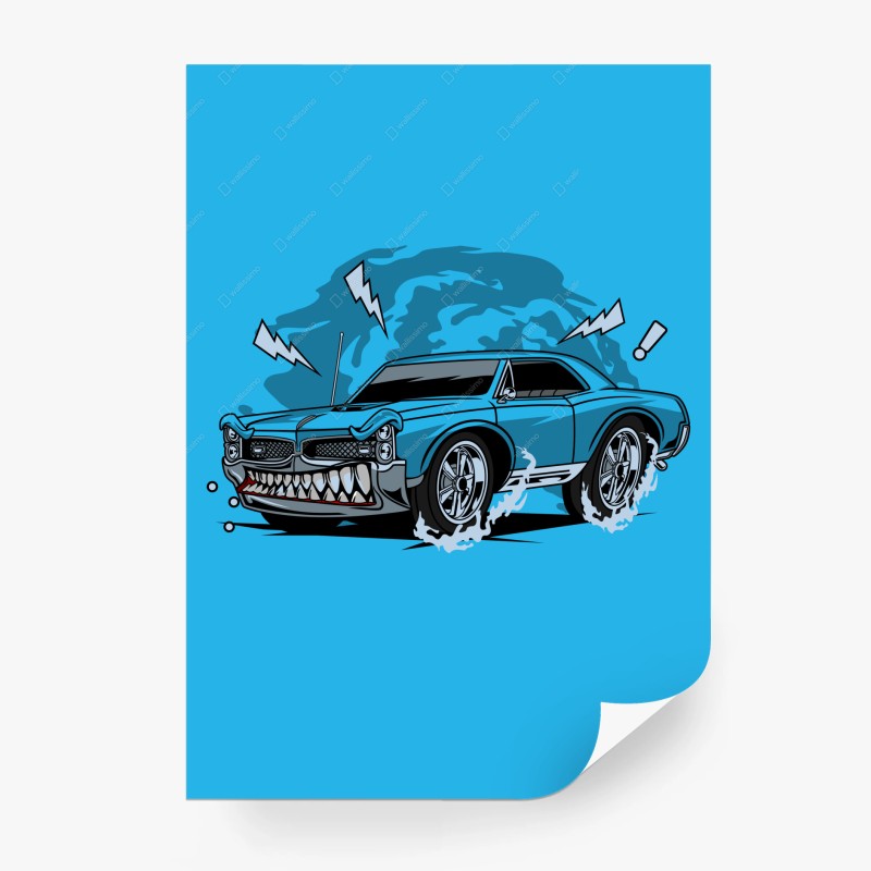 Fototapeta niebieski muscle car pop art