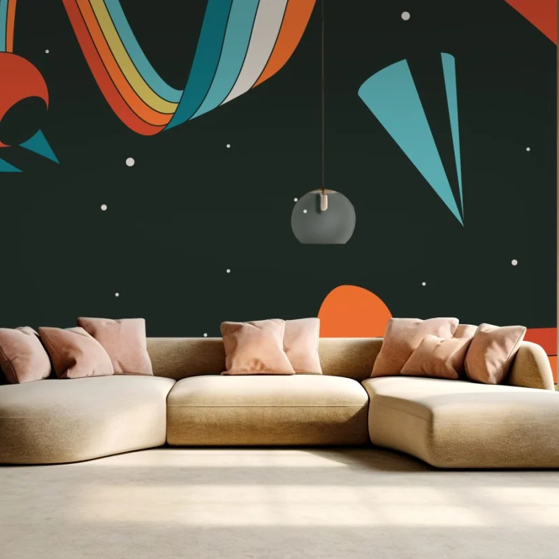 Fototapeta retro geometryczna scena kosmiczna