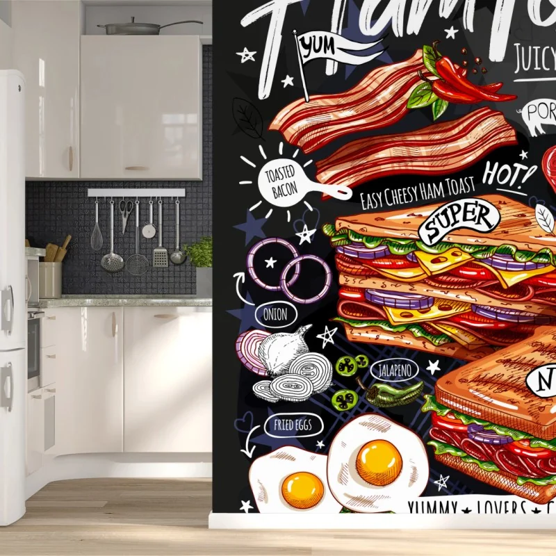 Fototapeta soczysty tost z szynką