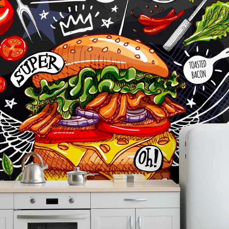 Fototapeta ilustracja burgera w stylu tablicy kredowej