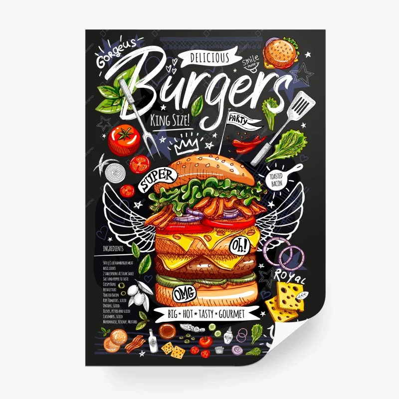 Fototapeta ilustracja burgera w stylu tablicy kredowej