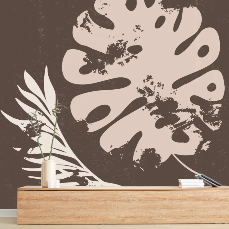 Fototapeta monstera i paproć boho grafika botaniczna