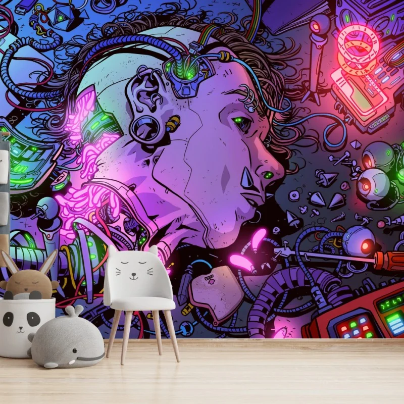 Fototapeta cyberpunkowy warsztat cyborga