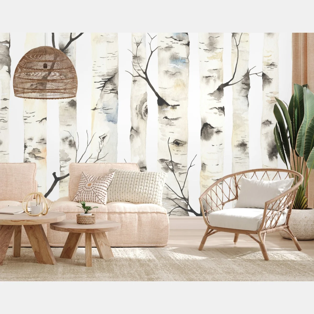 Fototapeta akwarelowy wzór brzóz – Wallissimo® Fototapeta akwarelowy wzór brzóz – Wallissimo®