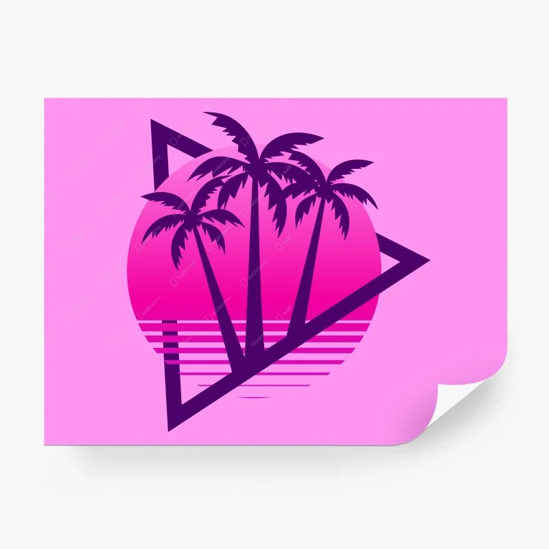 Fototapeta retro synthwave zachód słońca z palmami