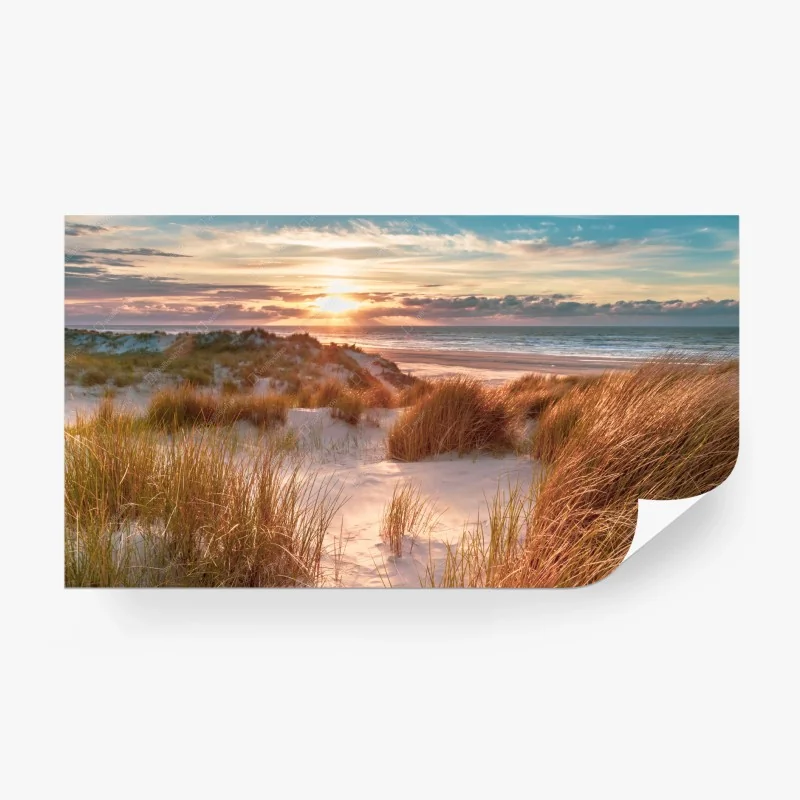 Fototapeta zachód słońca nad wydmami Ameland