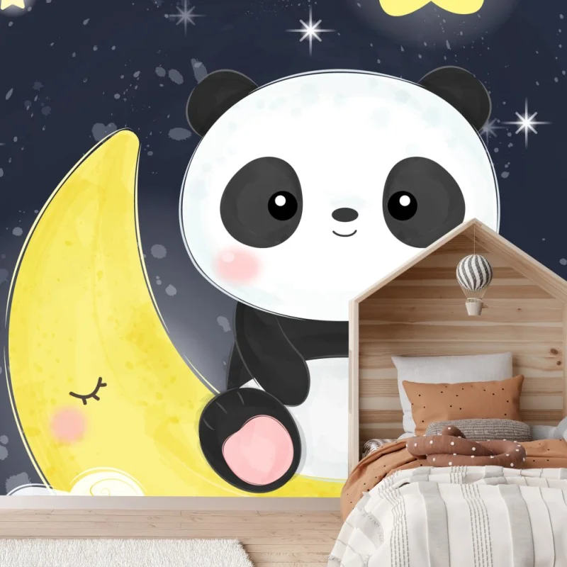 Fototapeta śpiąca panda na księżycu