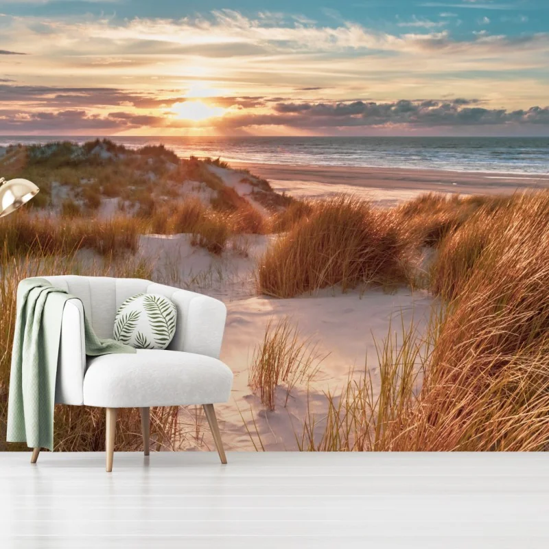 Fototapeta zachód słońca nad wydmami Ameland