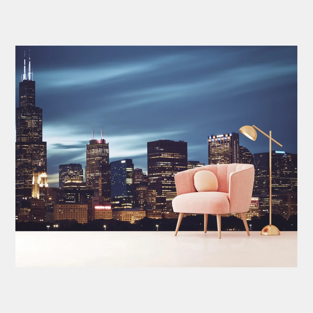 Fototapeta panorama Chicago nocą – Wallissimo® Fototapeta panorama Chicago nocą – Wallissimo®