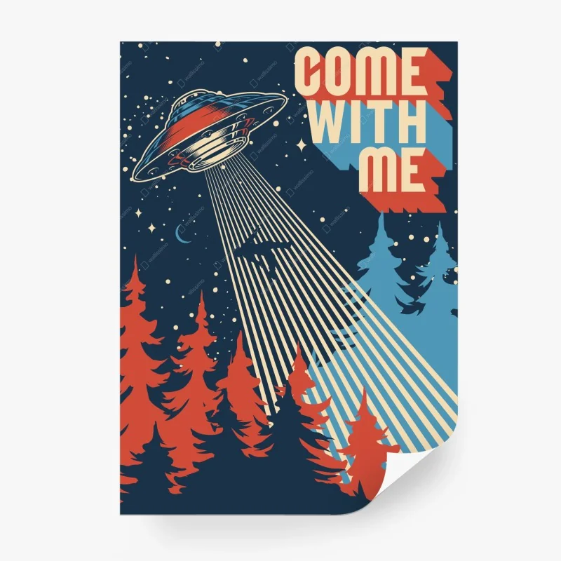 Fototapeta come with me retro ufo grafika