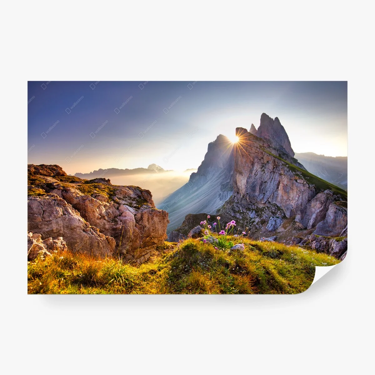 Fototapeta wschód słońca nad Seceda, Dolomity – Wallissimo® Fototapeta wschód słońca nad Seceda, Dolomity – Wallissimo®