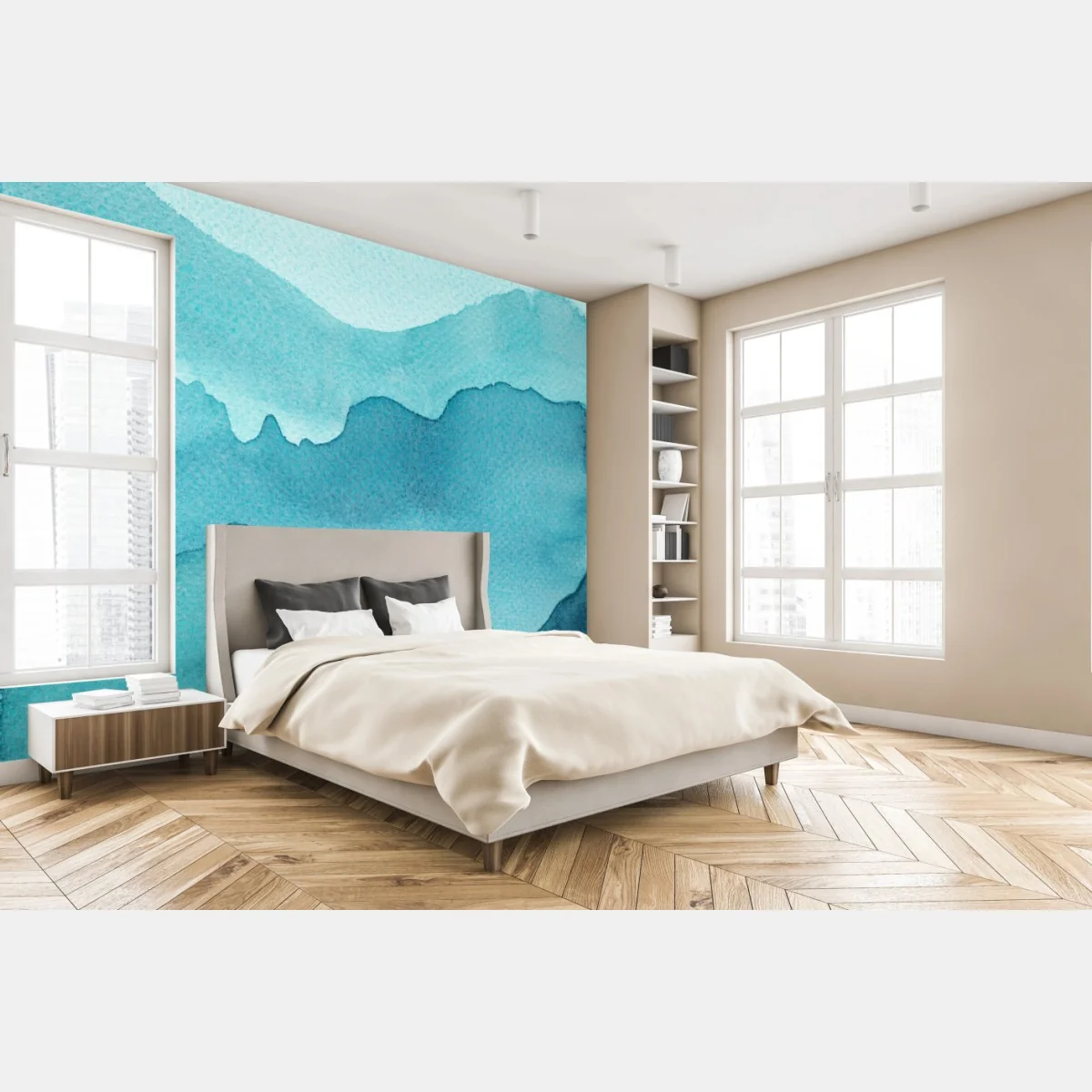 Fototapeta turkusowe akwarelowe warstwy gór – Wallissimo® Fototapeta turkusowe akwarelowe warstwy gór – Wallissimo®