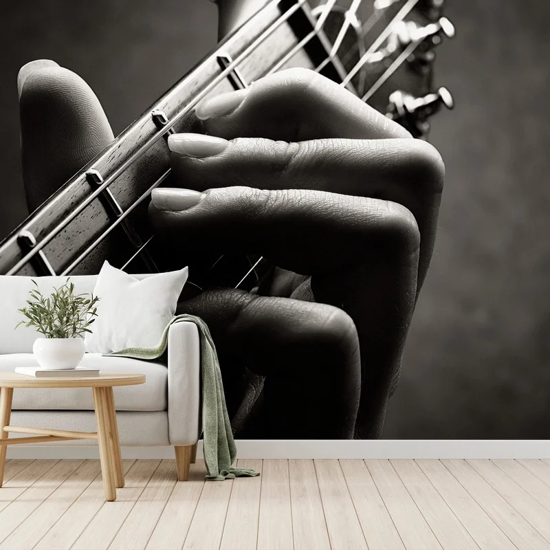 Fototapeta zbliżenie dłoni gitarzysty na gryfie