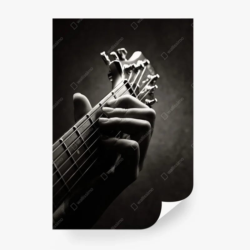 Fototapeta zbliżenie dłoni gitarzysty na gryfie