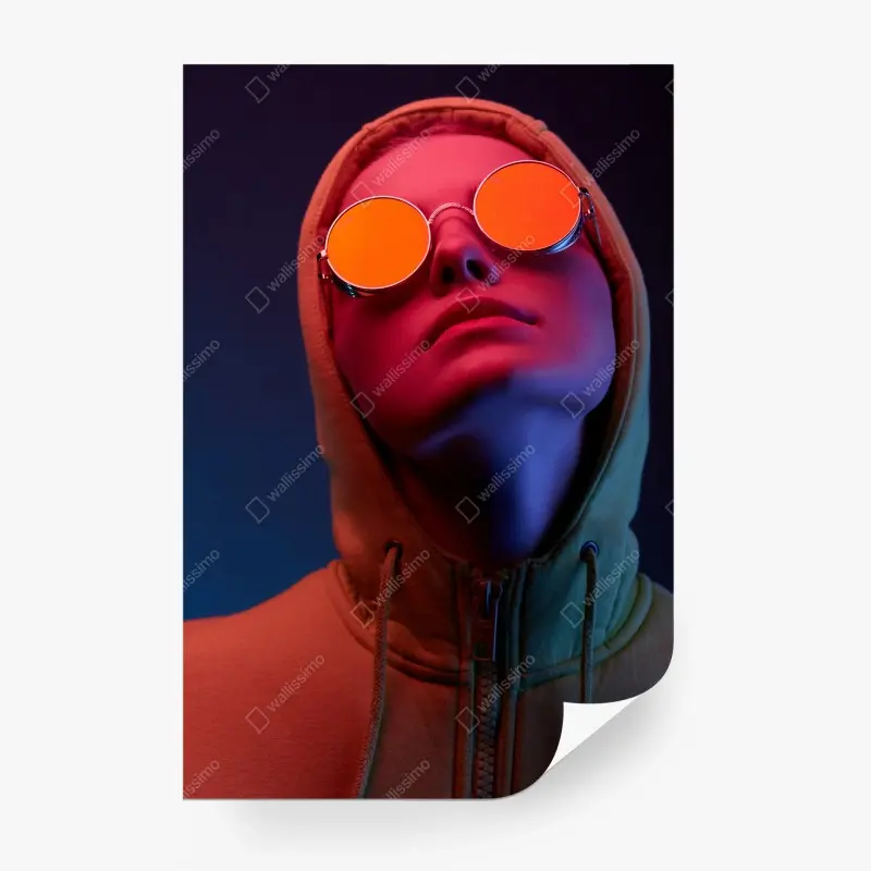 Fototapeta neonowy portret w okrągłych okularach