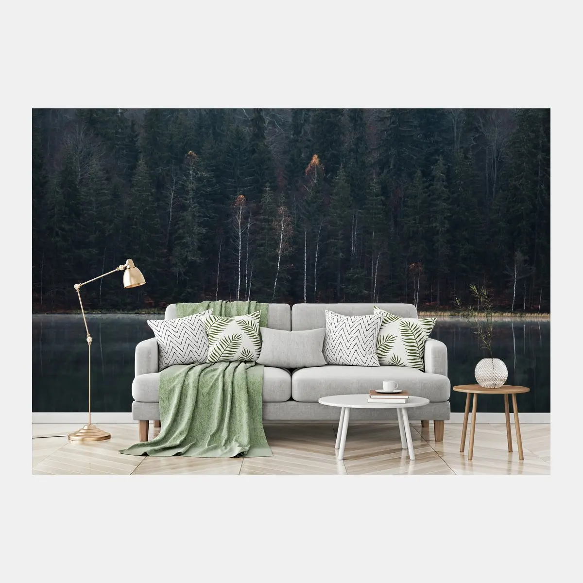 Fototapeta mglista refleksja w lesie – Wallissimo®