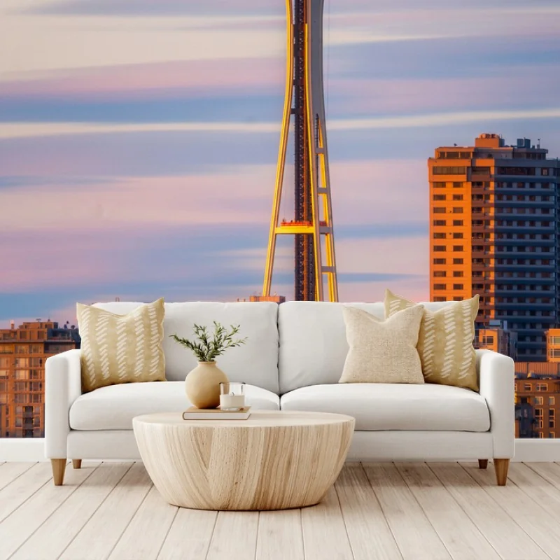 Fototapeta panorama Seattle ze Space Needle o zachodzie słońca